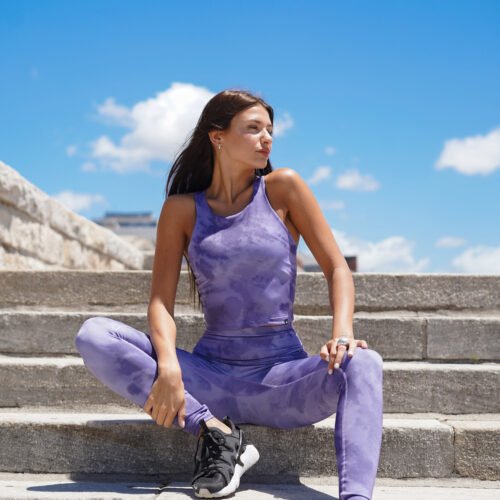 Top largo doble tela bajo consumo agua con espalda deportiva
