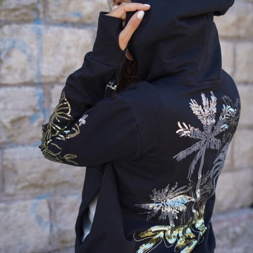 Campera rustica con bordado de lentejuelas